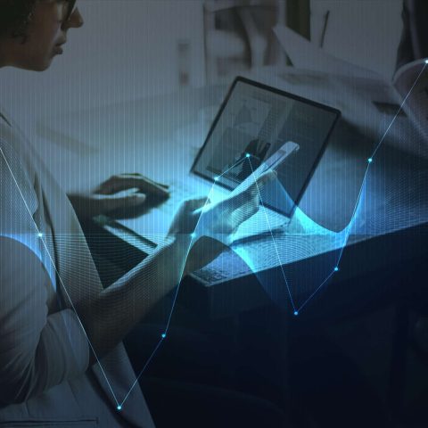 Businesswoman networking using digital devices