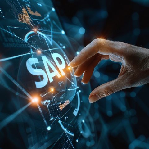 Hand Interacting with SAP Software on Screen.