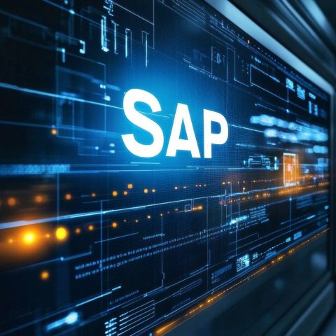 "SAP" System Software Automation concept on virtual screen data center. Business, modern technology, internet and networking concept.